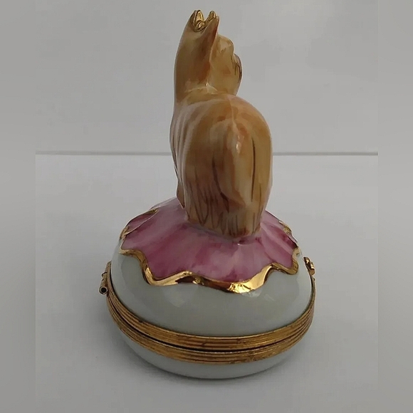 Vintage Limoges YORKIE hand painted trinket box Yorkshire Terrier pink France - Picture 5 of 11